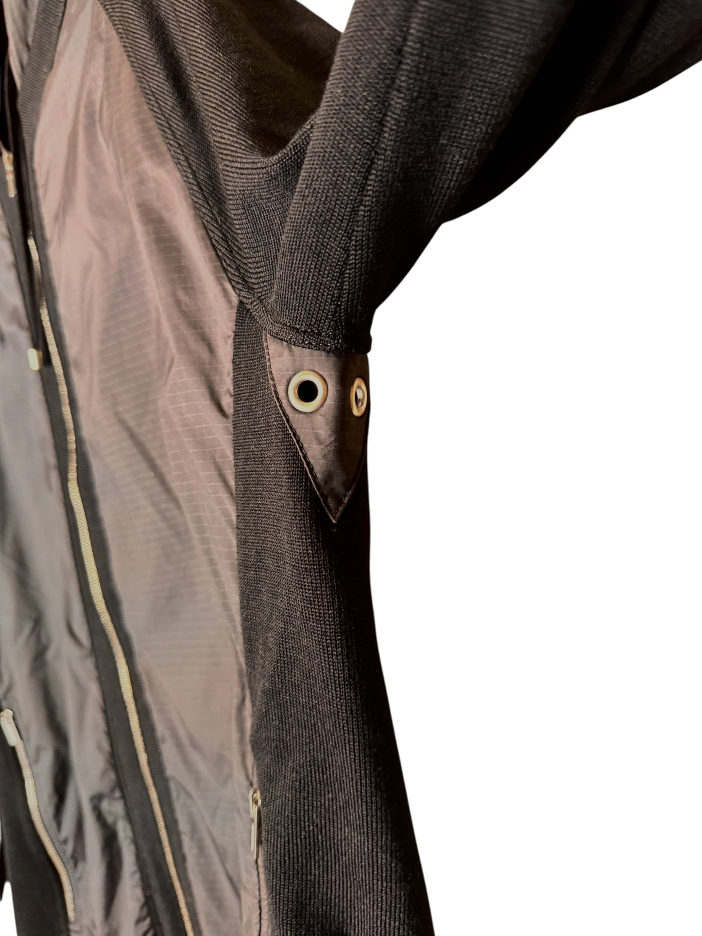 Hermès giacca con cappuccio lana e inserti tessuto tecnico nera zip frontale S — foto 12