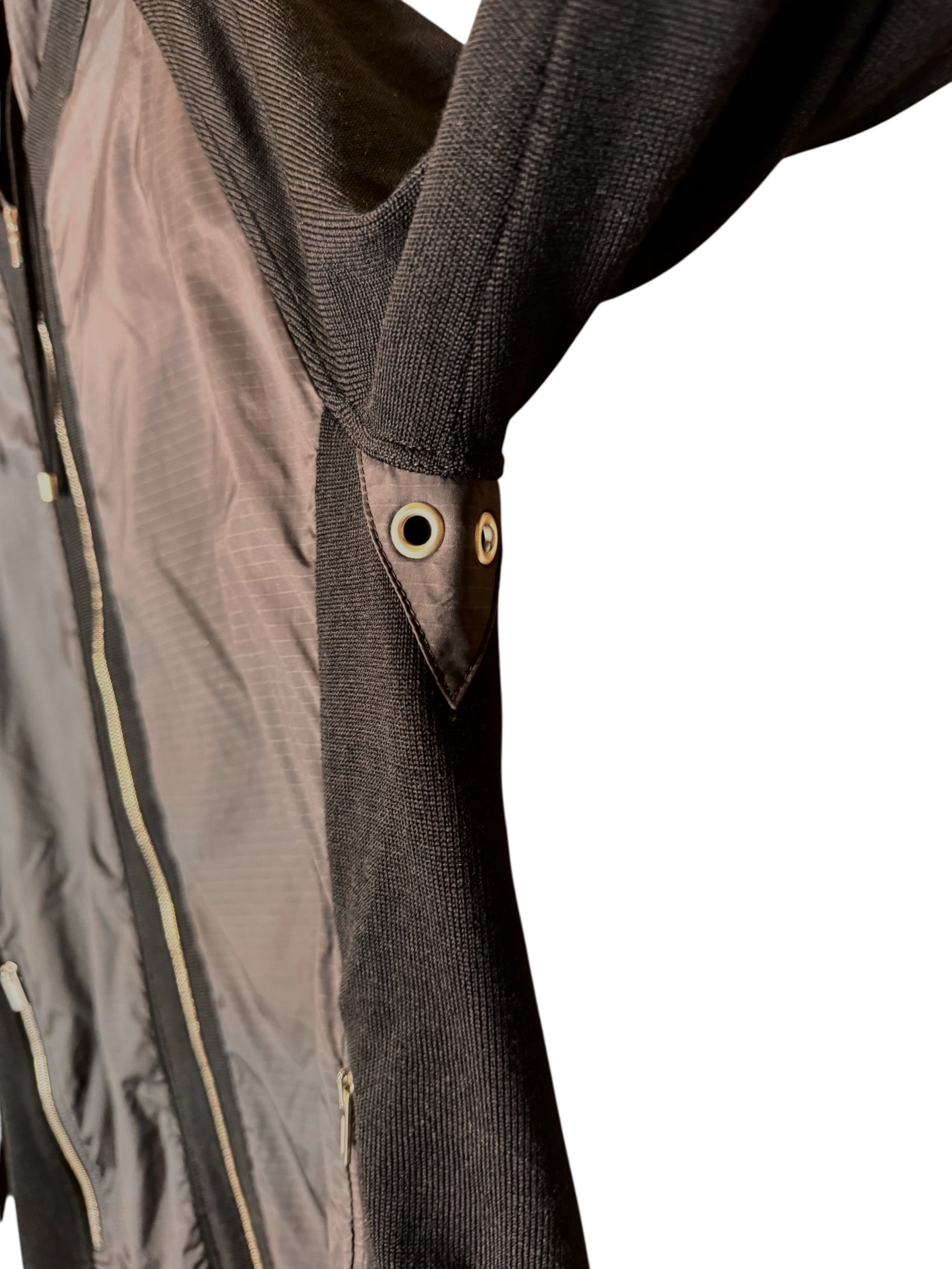 Hermès giacca con cappuccio lana e inserti tessuto tecnico nera zip frontale S — foto 12