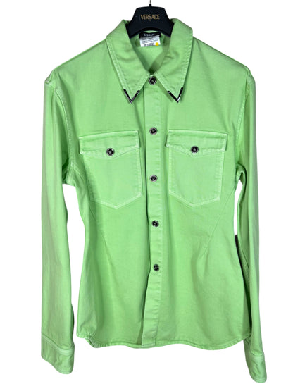 Camicia Giacca Versace in denim verde lime con dettagli metallici