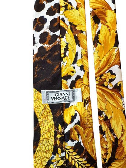 Cravatta vintage Gianni Versace seta stampa Wild Barocco animalier