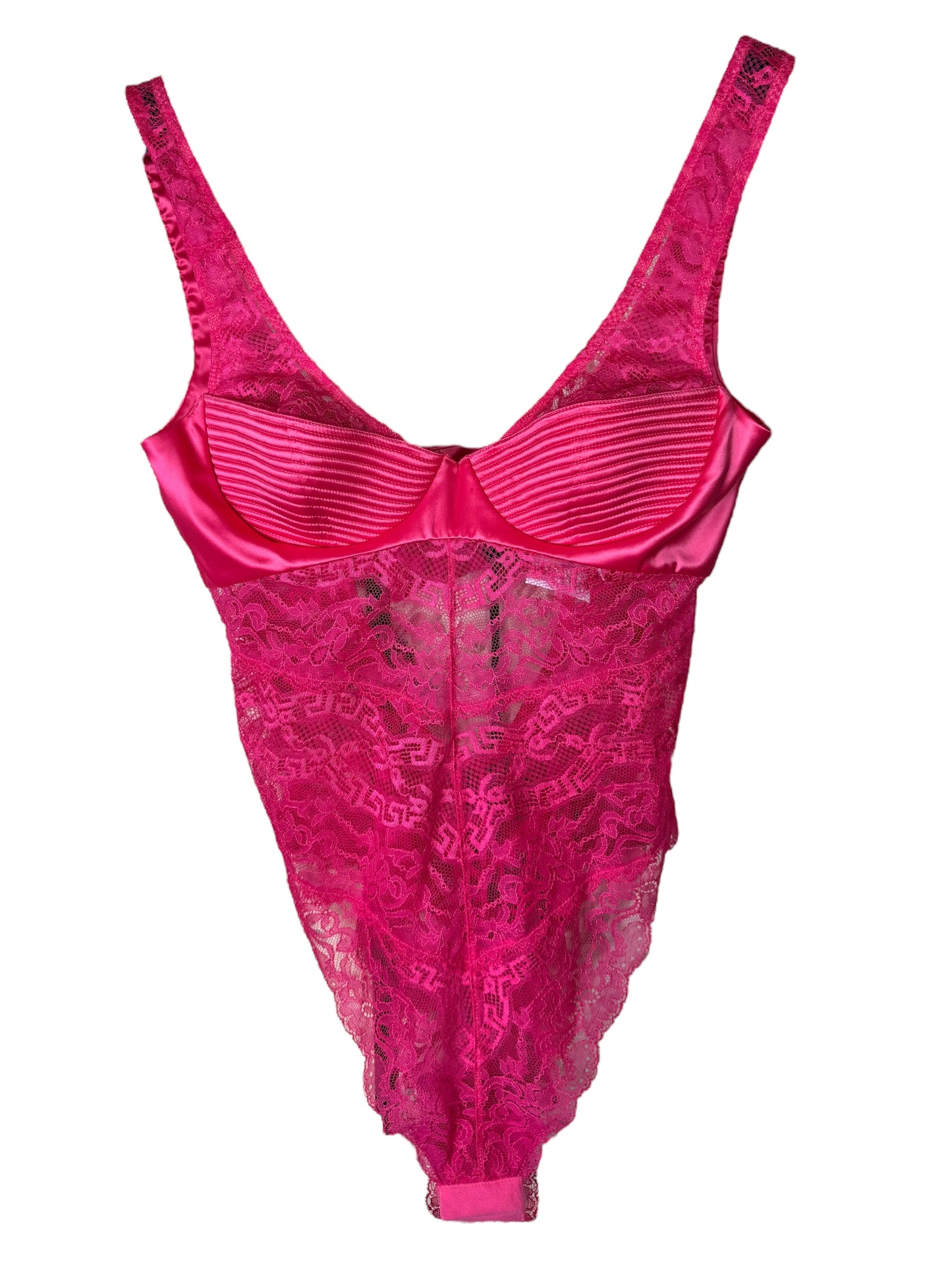 Body Versace rosa in pizzo e raso, Made in Italy