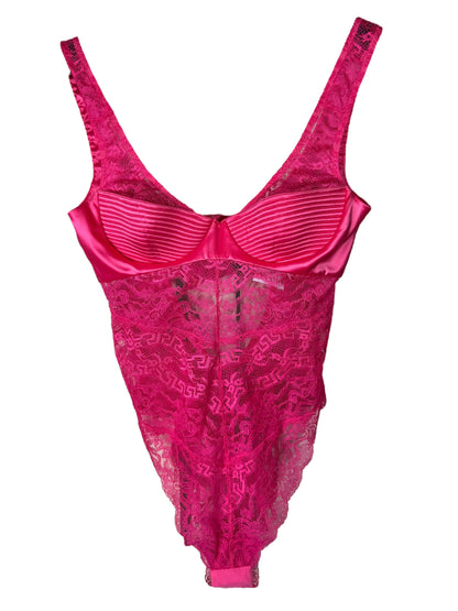 Body Versace rosa in pizzo e raso, Made in Italy