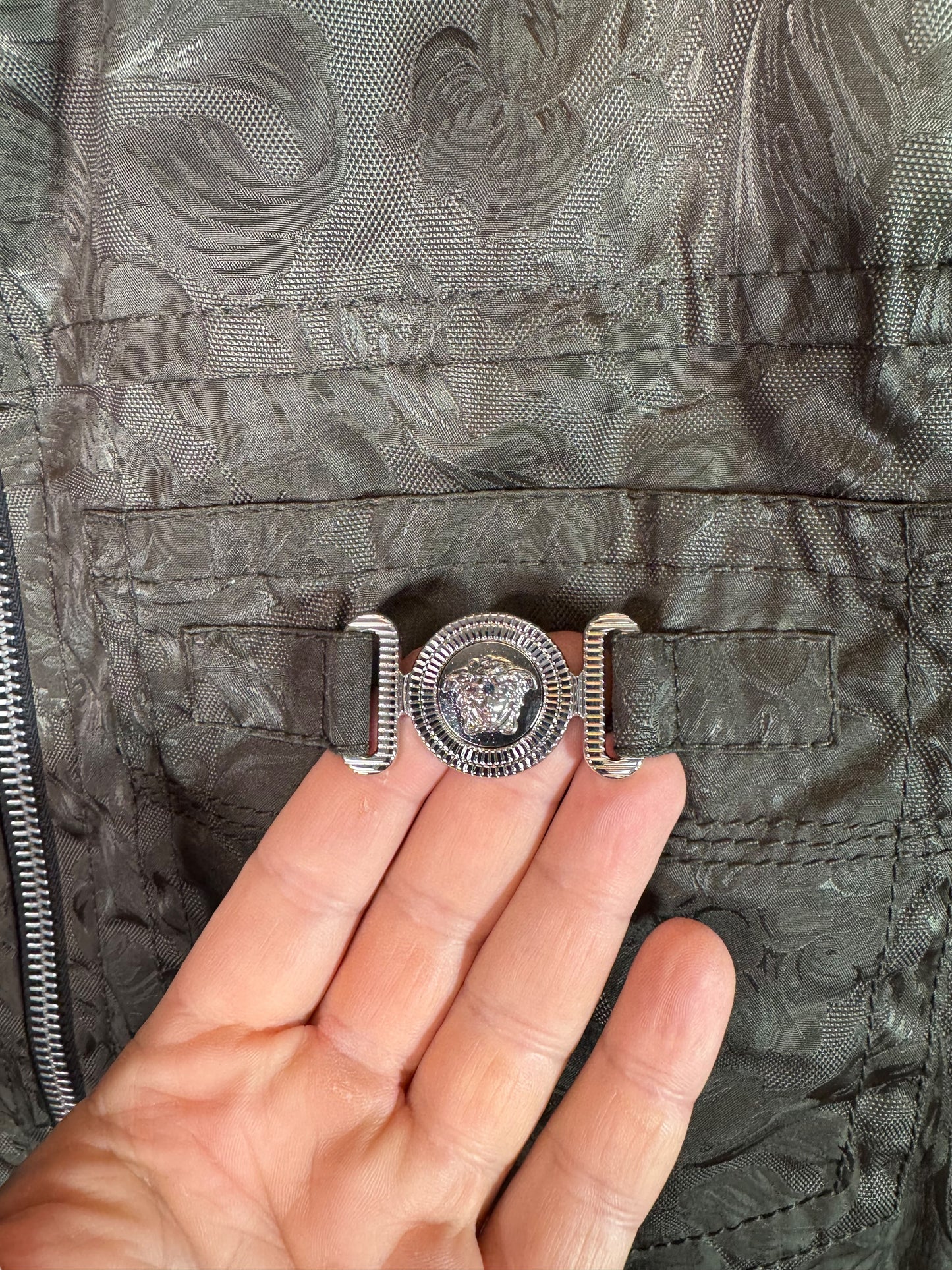 Versace Giacca Uomo Verde Jacquard Baroque con Dettaglio Medusa Taglia 48.