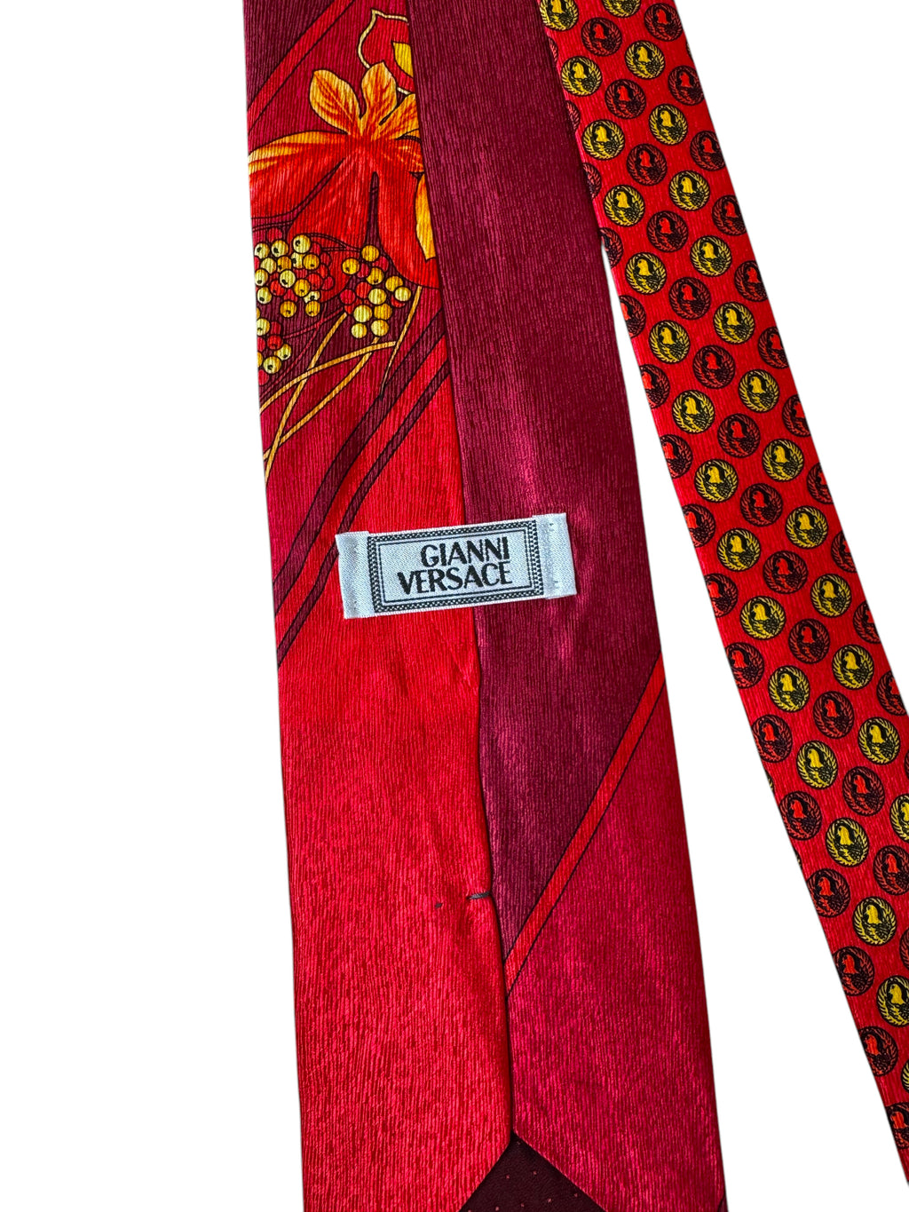 Cravatta Gianni Versace Vintage in Seta – Motivo Floreale Rosso/Bordeaux Giappone — foto 6