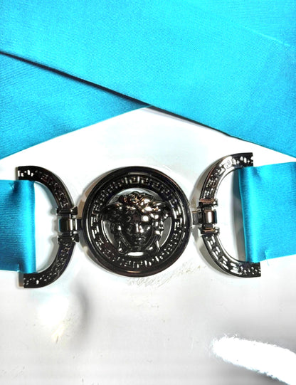 Top Versace Turchese con Cappuccio, Dettaglio Medusa in Argento, Size 40