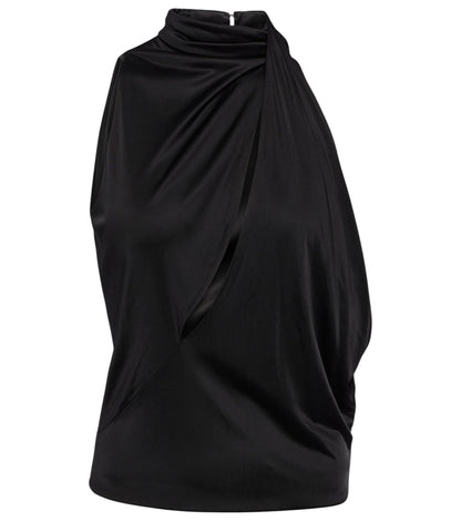 Versace Top Nero Asimmetrico Cut-Out Drappeggiato - Taglia 40 - Nuovo