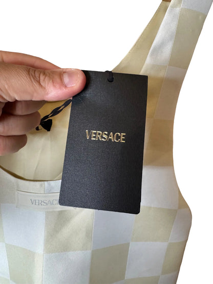 Versace canotta tank top checkerboard seta - taglia S