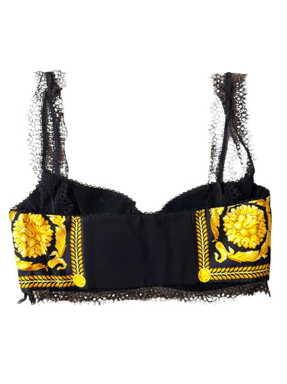 Versace top bustier seta Baroque Heritage nero oro pizzo tg 44 nuovo