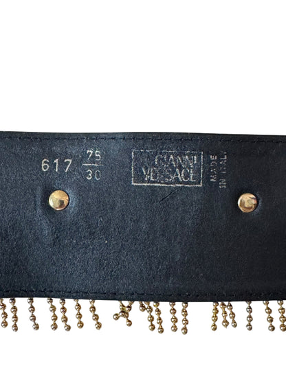 Gianni Versace Cintura Vintage Anni ‘90 in Pelle con Medusa e Frange Dorate