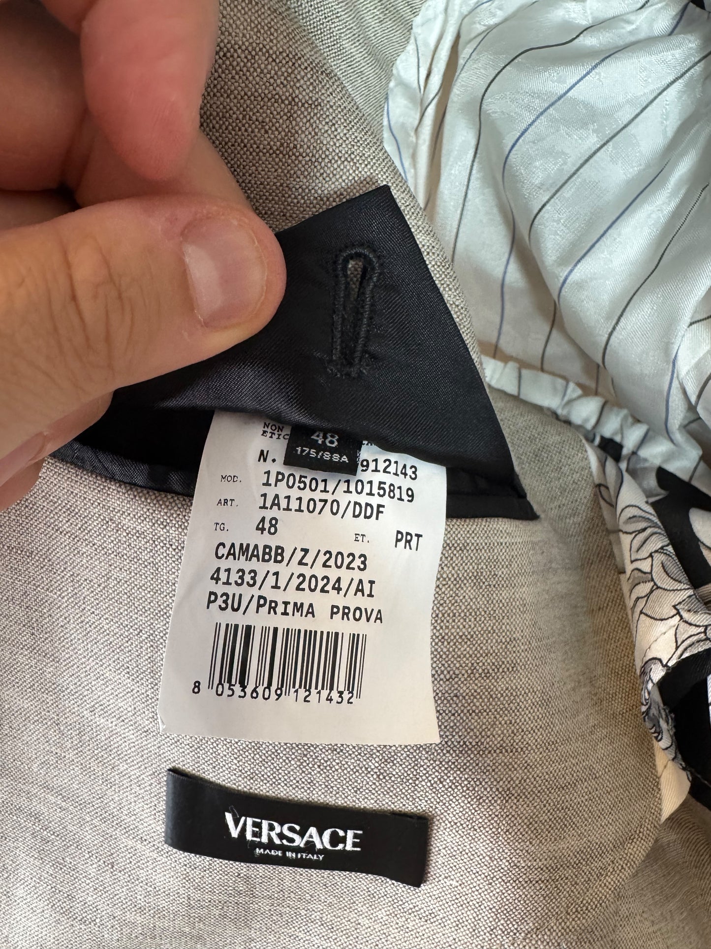 Versace Giacca Uomo Grigia con Fodera Baroque Taglia 48