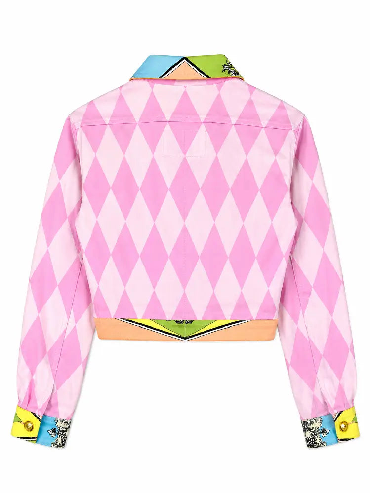 Gianni Versace Cropped Denim Jacket Medusa Print Pink - taglia XS