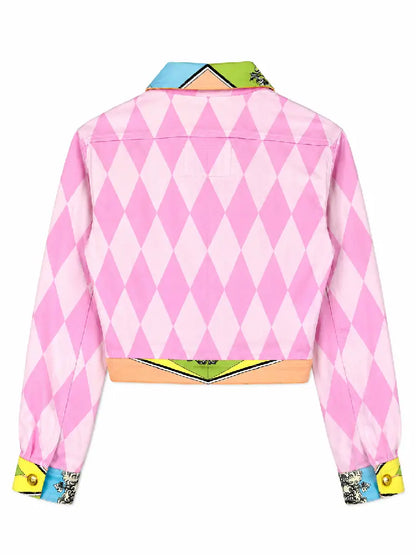 Gianni Versace Cropped Denim Jacket Medusa Print Pink - taglia XS