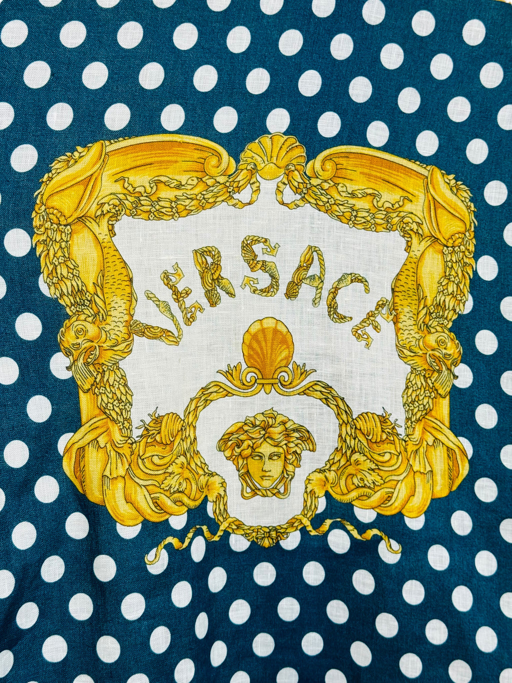 Camicia Versace heritage fit in lino stampa barocco e logo all over azzurro taglia L — foto 8