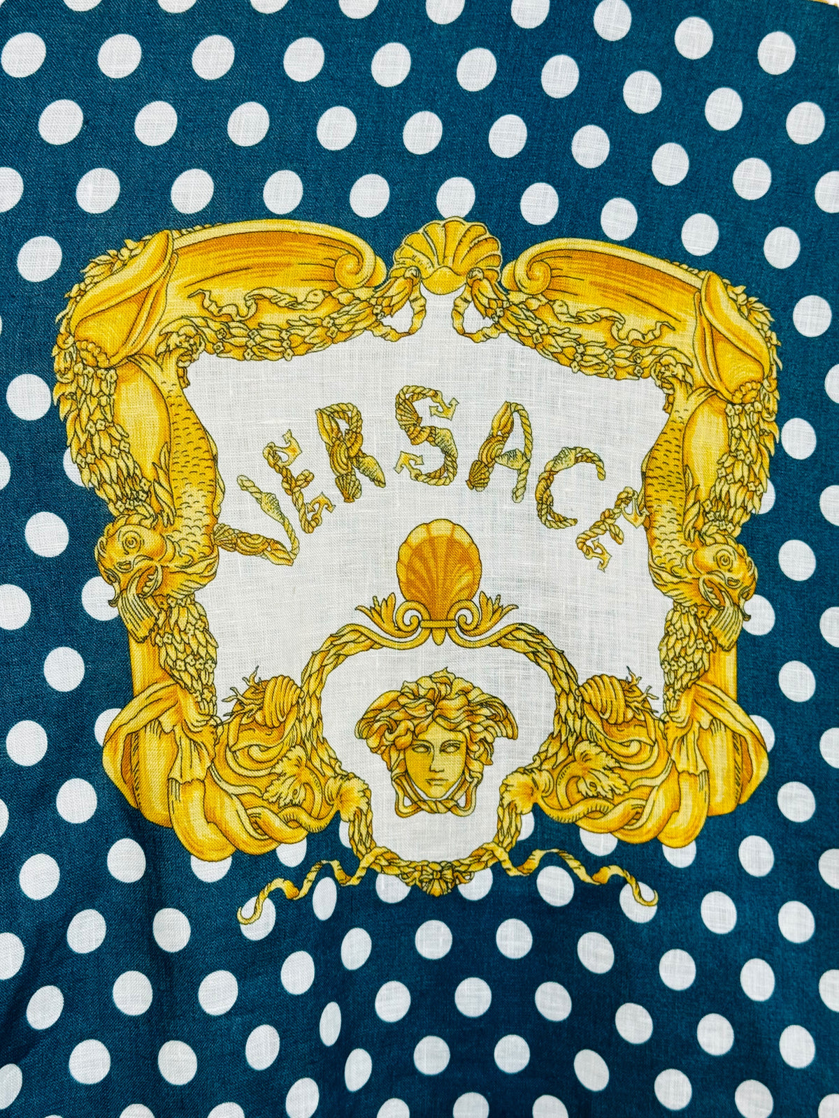 Camicia Versace heritage fit in lino stampa barocco e logo all over azzurro taglia L — foto 8