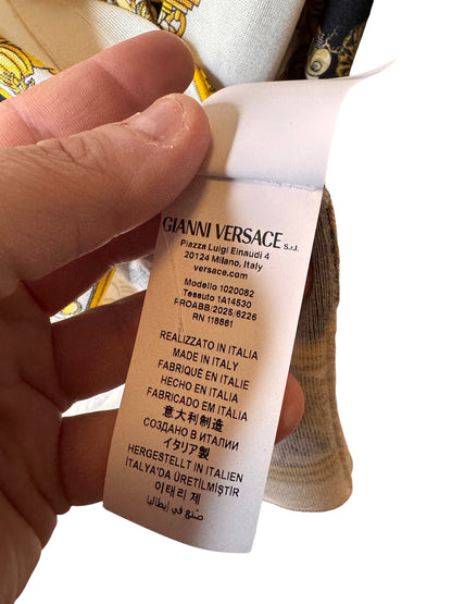 Camicia Versace in seta a maglia stampa barocca marina Made in Italy