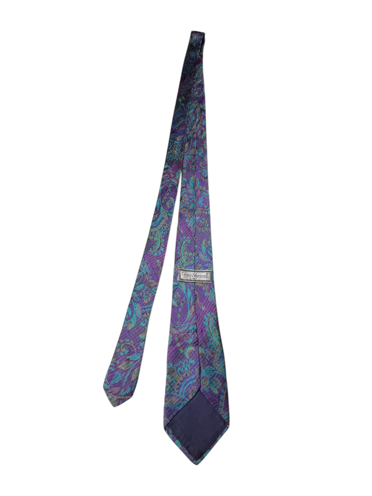 Cravatta Gianni Versace vintage in seta fantasia paisley viola — foto 3