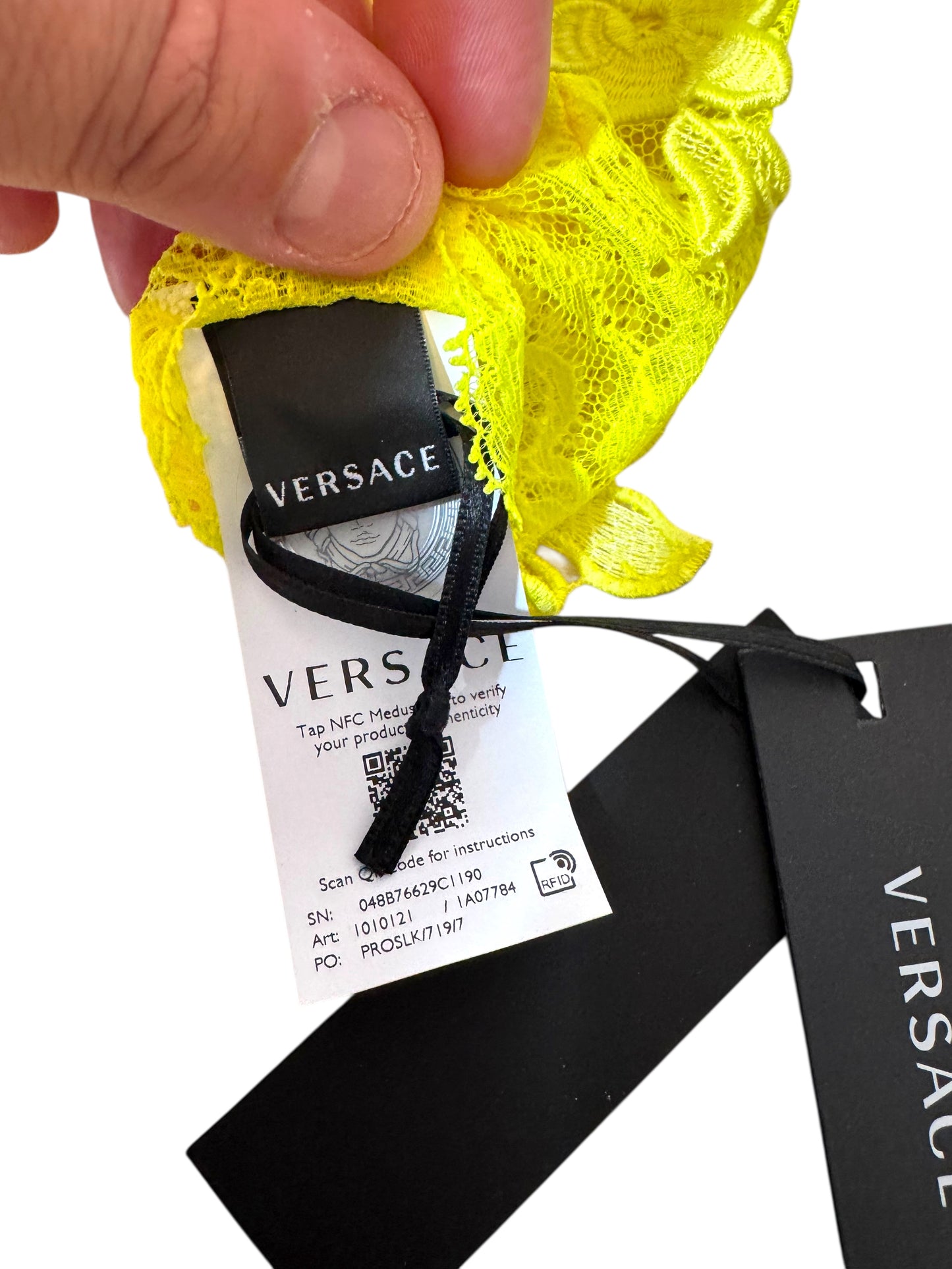 Guanti pizzo giallo Versace – Ricamo floreale – Taglia 7 (S/M)