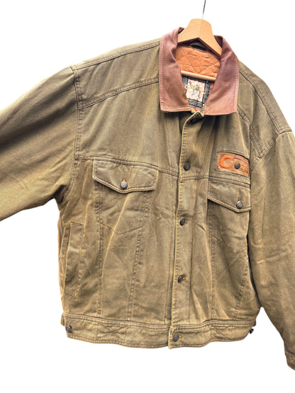 Giacca Camel Collection in cotone imbottita con colletto in pelle vintage