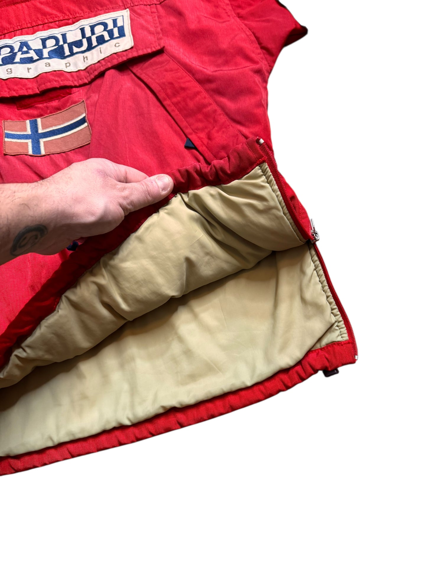 Giacca Napapijri Geographic rossa vintage uomo con cappuccio