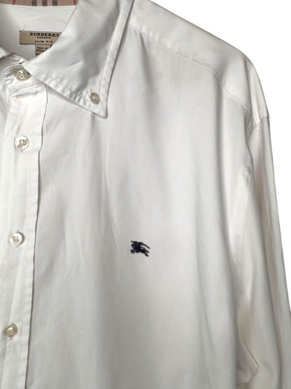 Camicia Burberry London Slim Fit bianca con dettagli check, taglia XXL