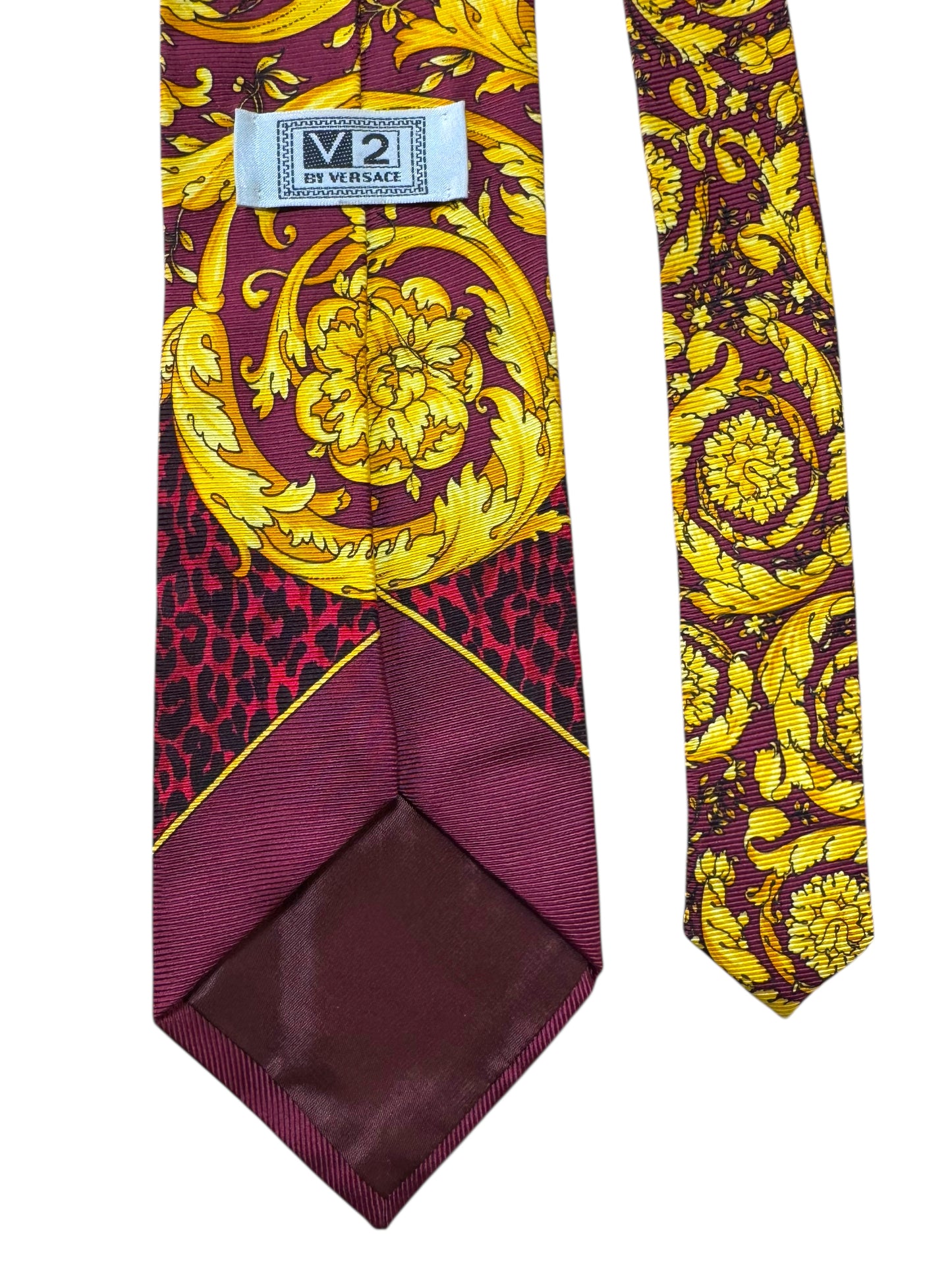 Cravatta vintage V2 by Versace barocca leopardata seta 100% Made in Italy