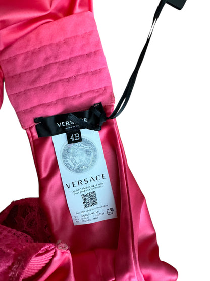 Body Versace rosa in pizzo e raso, Made in Italy