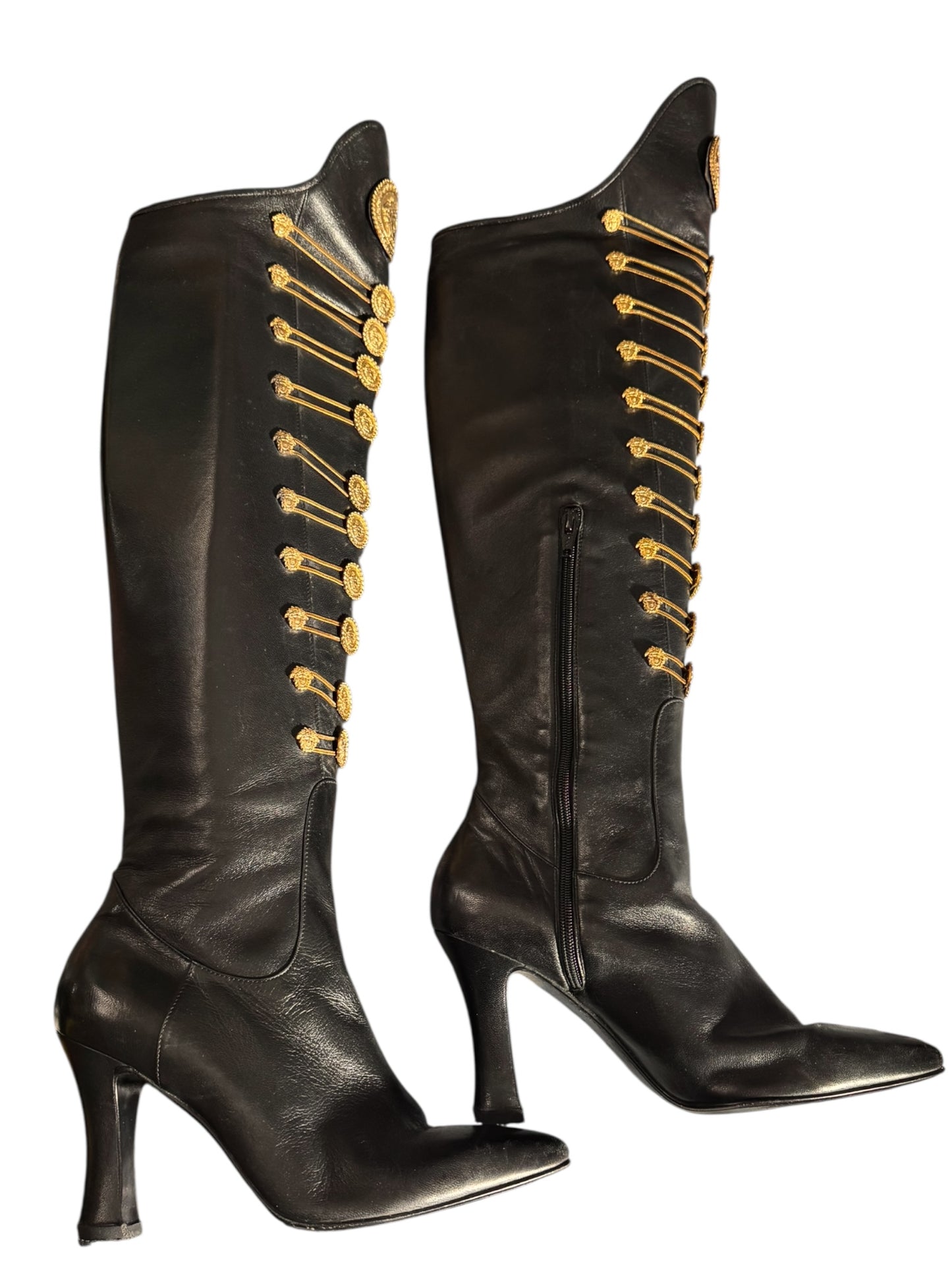 Stivali Gianni Versace Couture FW 1993 Medusa Leather Boots 38.5 Vintage — foto 5