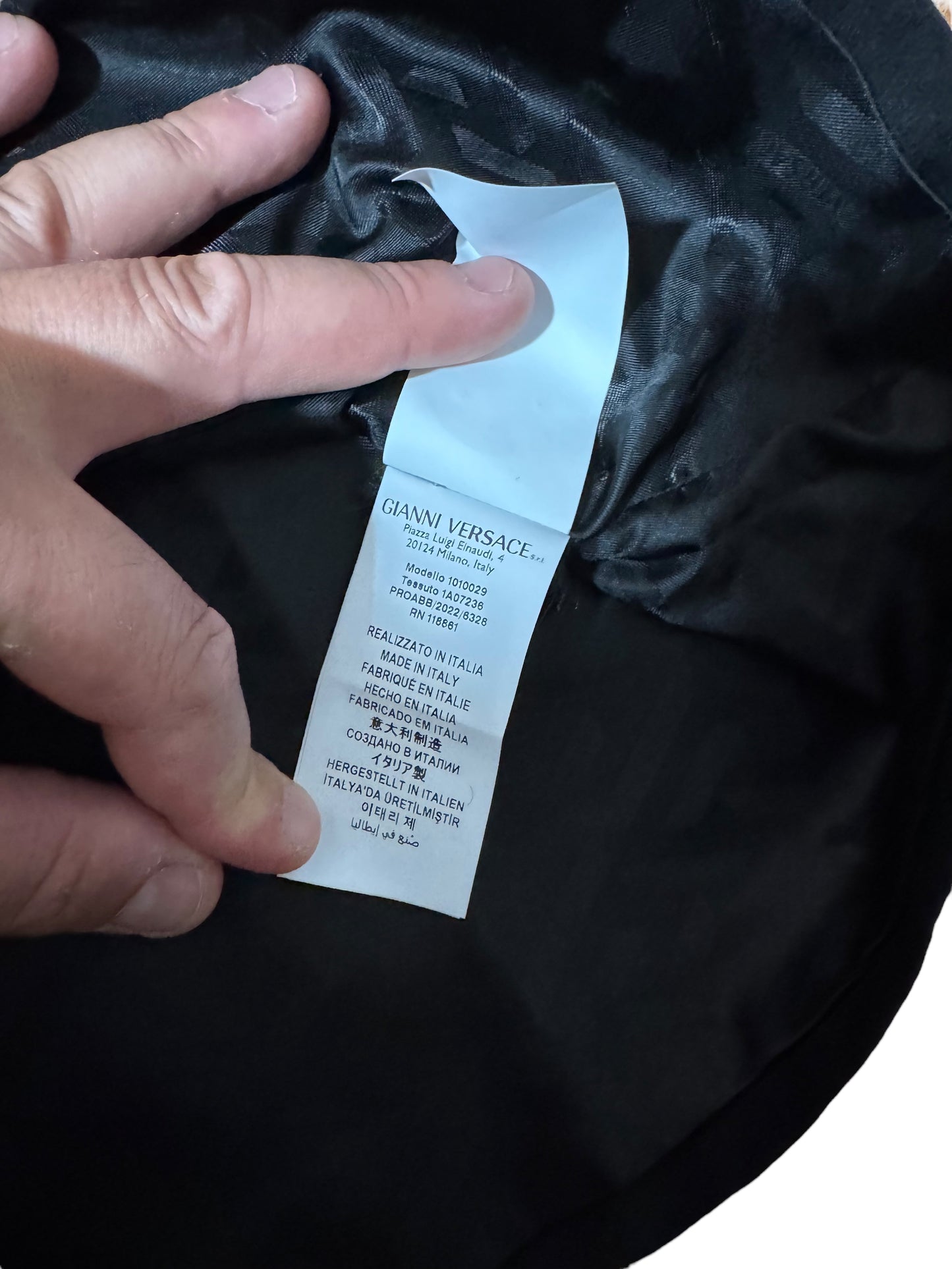 Gonna Versace nera con cintura Medusa in metallo, nuova con cartellino