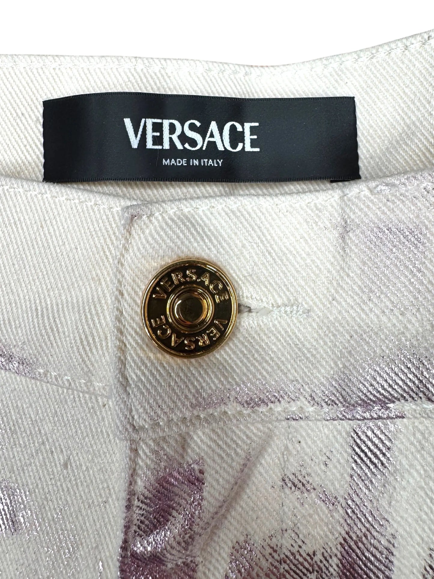Versace jeans iridescenti Medusa denim metallizzato Made in Italy taglia 32