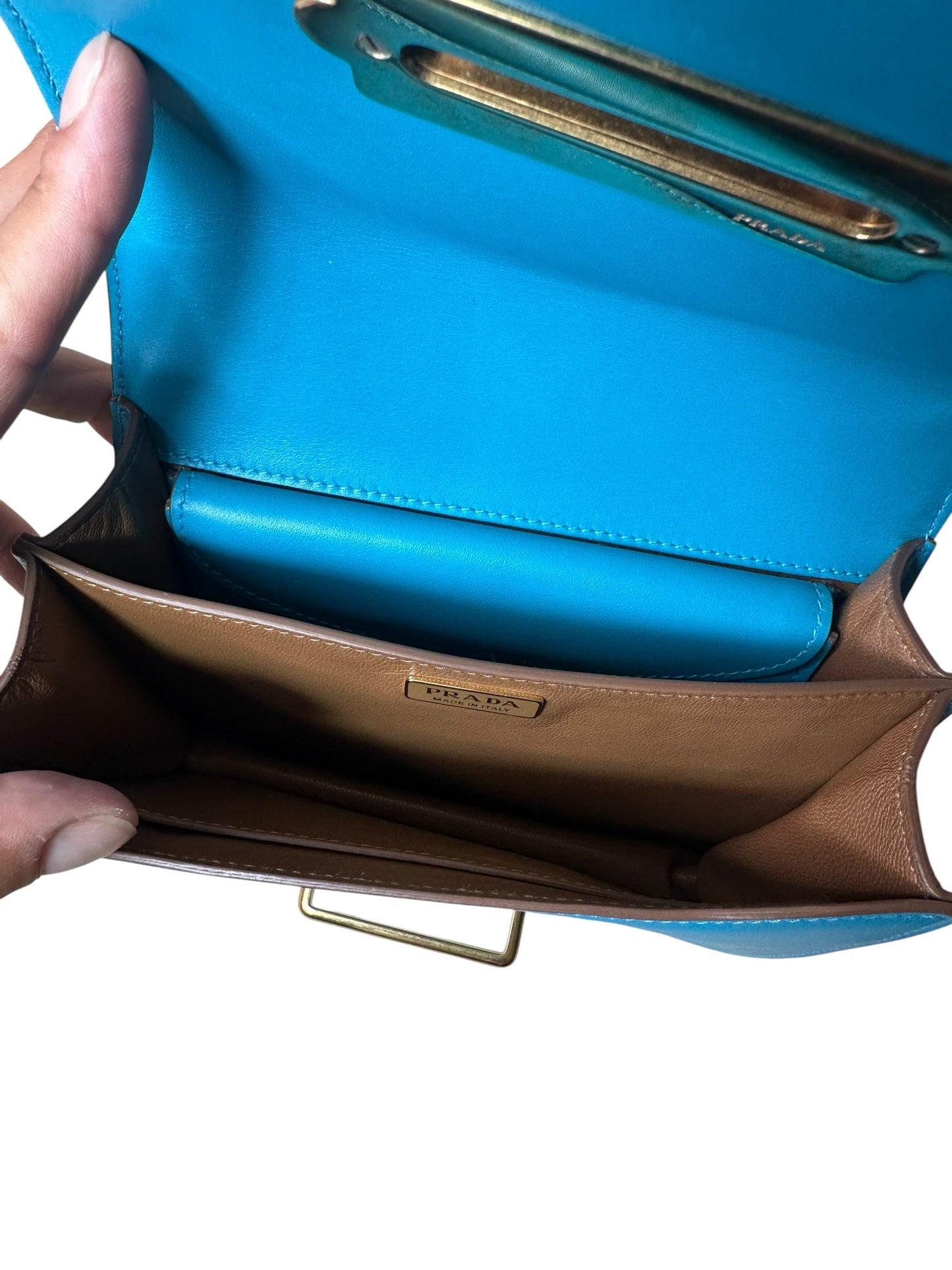 Prada borsa Cahier in pelle e raffia