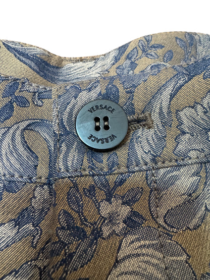 Versace Pantaloni Uomo Baroque Jacquard Floreale Blu Beige Taglia 48.