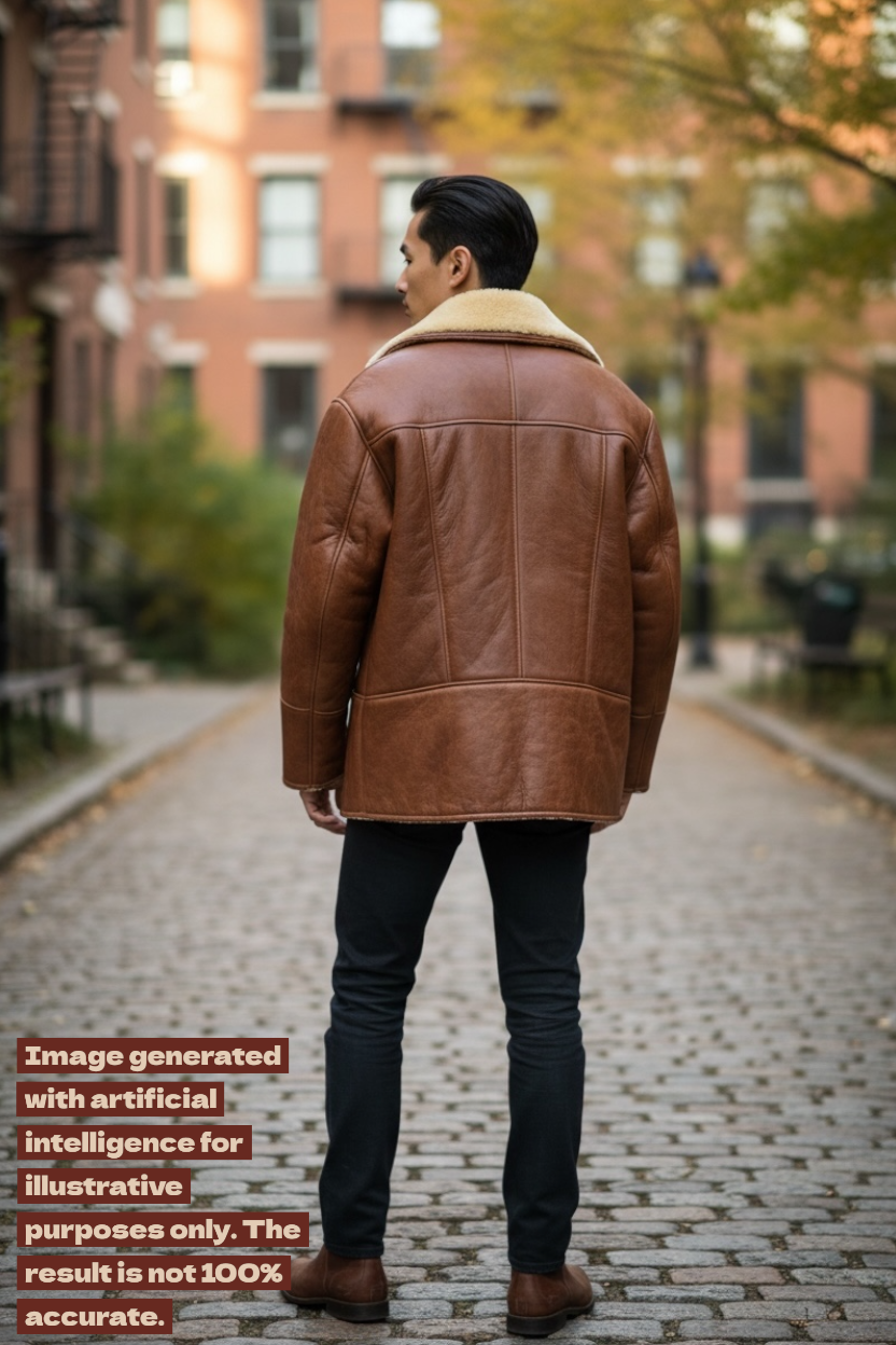 Giacca shearling uomo marrone montone naturale vintage taglia 52