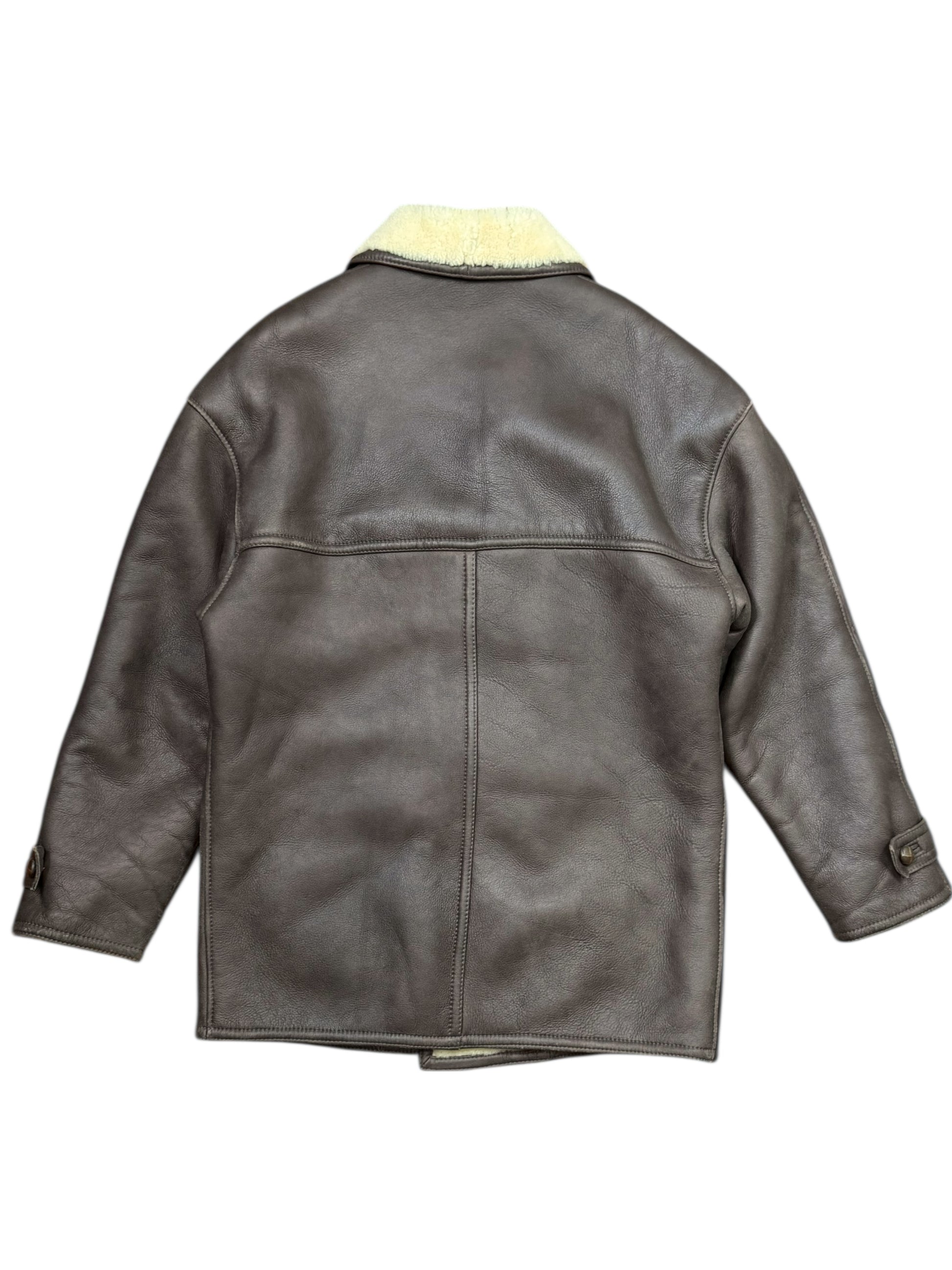 Giacca montone shearling vera pelle marrone vintage uomo — foto 7
