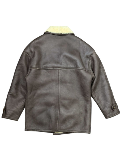 Giacca montone shearling vera pelle marrone vintage uomo — foto 7