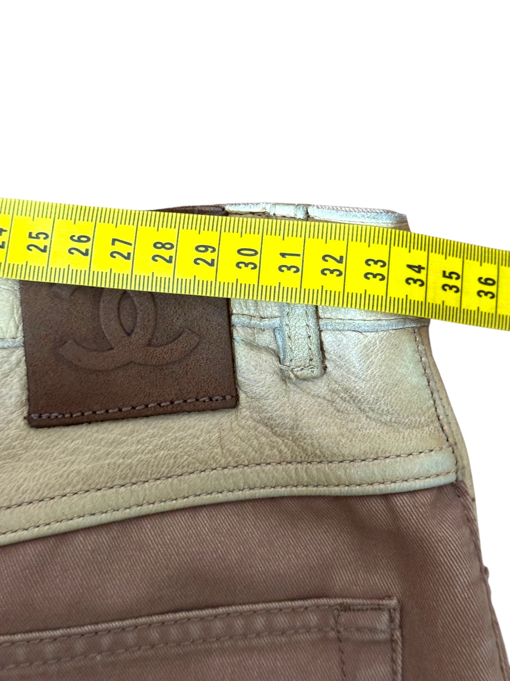 Chanel Pantaloni Donna Flare Cotone Beige con Inserti Ecopelle – FR 36 (IT 40) — foto 13