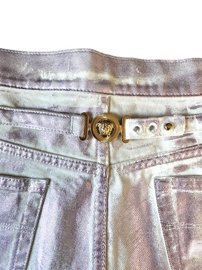 Versace jeans iridescenti Medusa denim metallizzato Made in Italy taglia 32