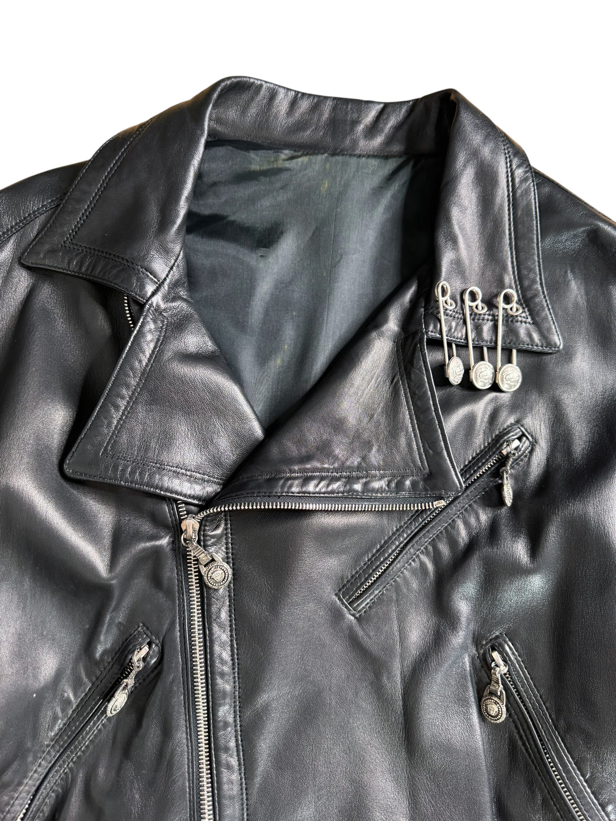 Gianni Versace SS 1994 biker jacket in pelle nera con dettagli Medusa tg 44 — foto 3