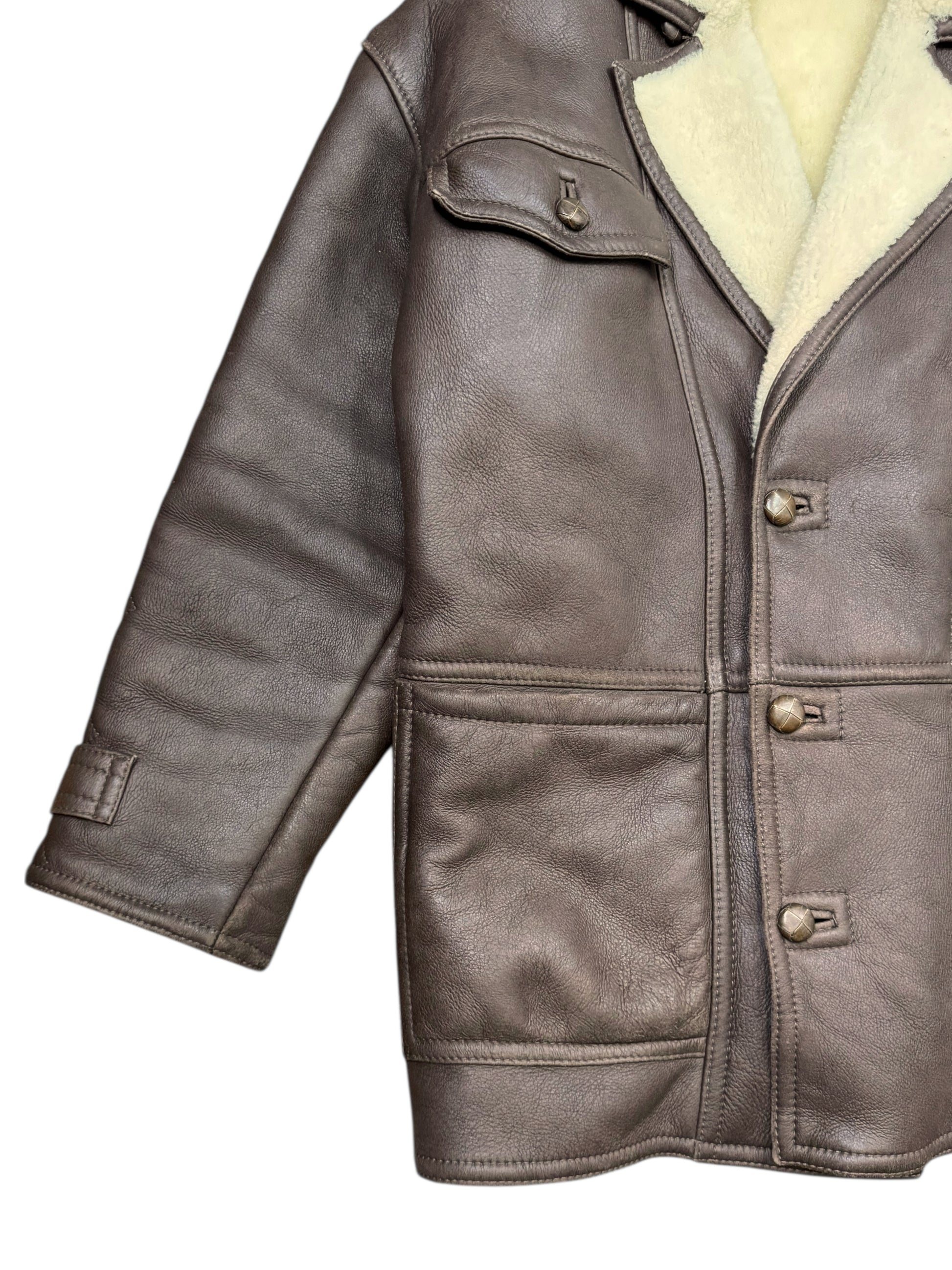 Giacca montone shearling vera pelle marrone vintage uomo — foto 4