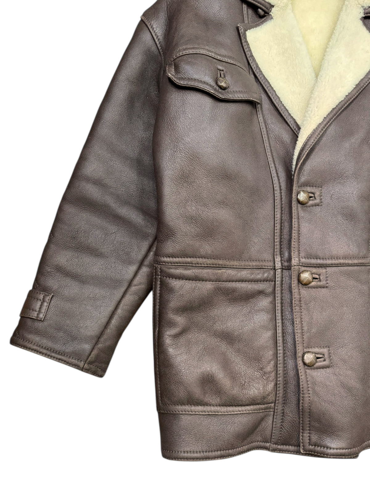 Giacca montone shearling vera pelle marrone vintage uomo — foto 4