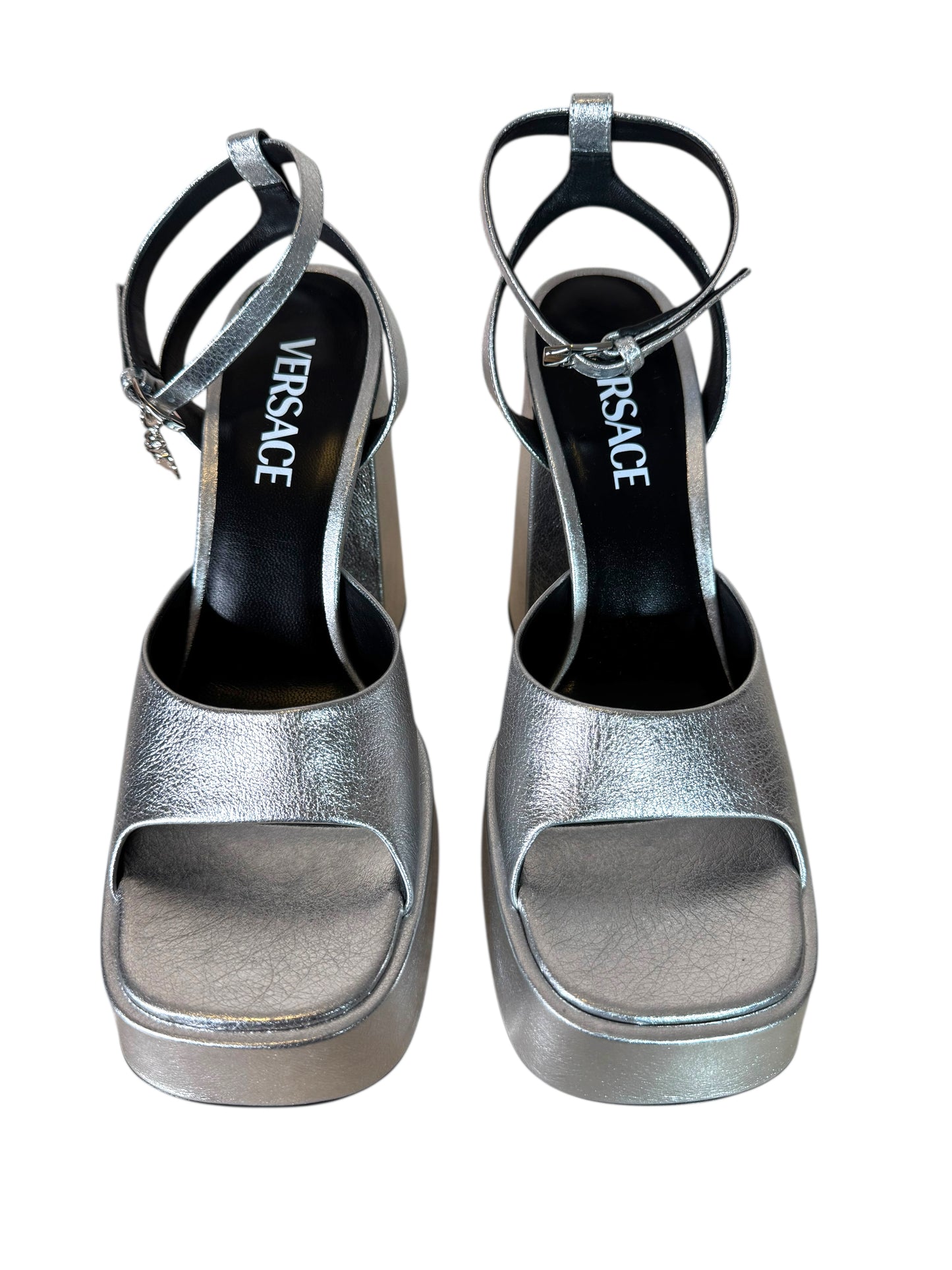 Versace Platform Sandals Argento – Tacco Alto con Ciondolo Medusa – Made in Italy - taglia 37,5