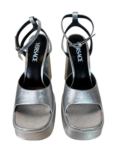 Versace Platform Sandals Argento – Tacco Alto con Ciondolo Medusa – Made in Italy - taglia 37,5