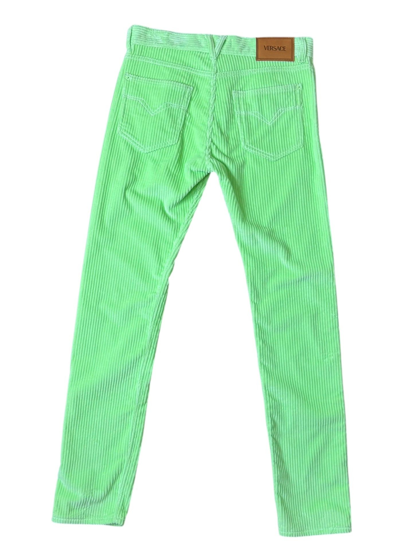 Versace completo giacca e pantaloni in velluto a coste verde lime Made In Italy.