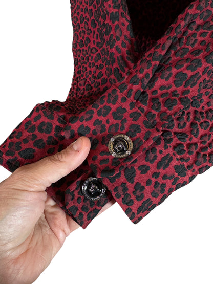 Giacca camicia Versace leopardata rosso/nero in cotone jacquard