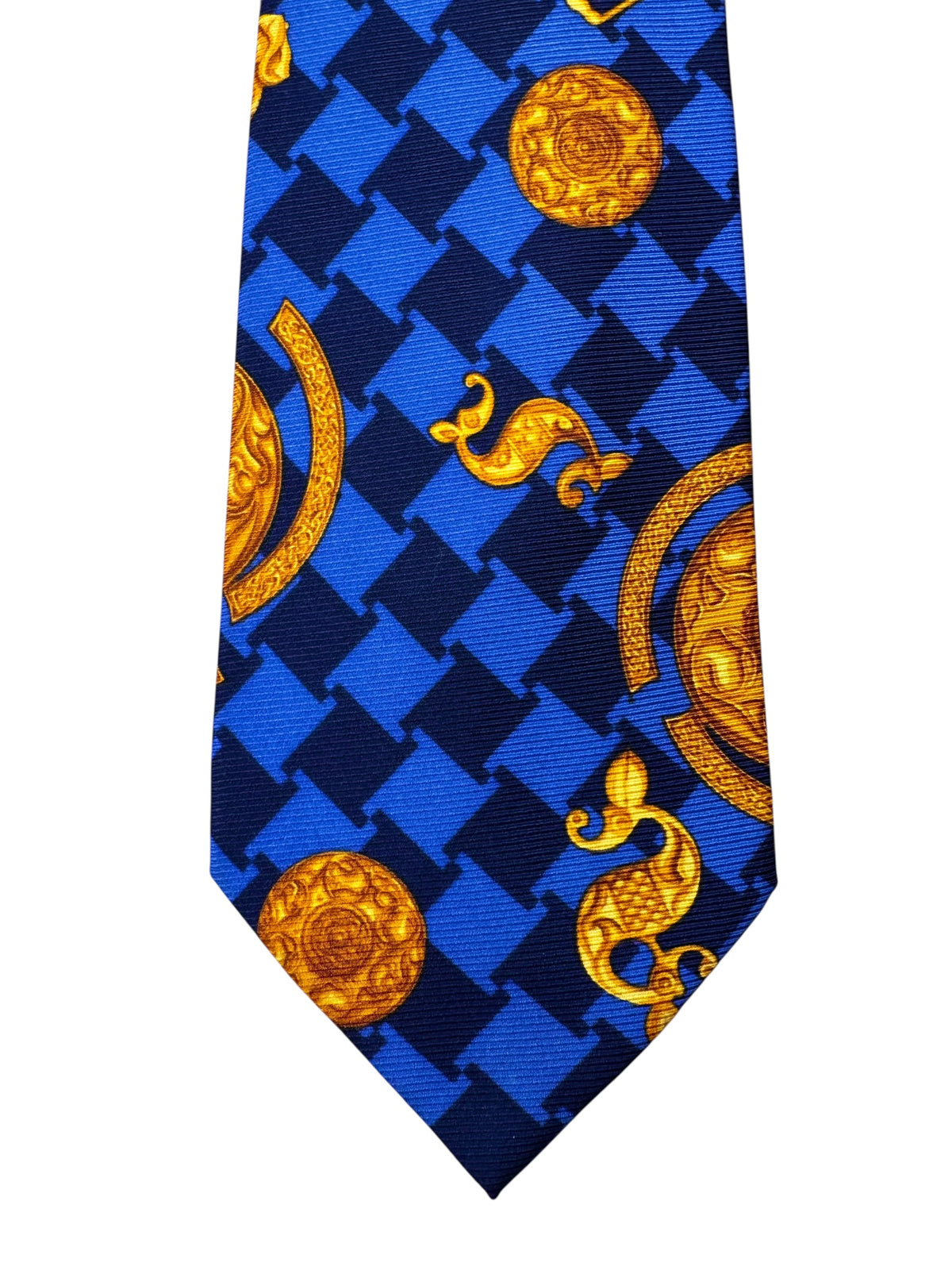 Cravatta Gianni Versace Vintage Seta Blu Meduse e Motivi Barocchi Oro — foto 2