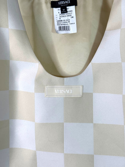 Versace Top Uomo a Quadri Bianchi e Beige Taglia M – Nuovo.
