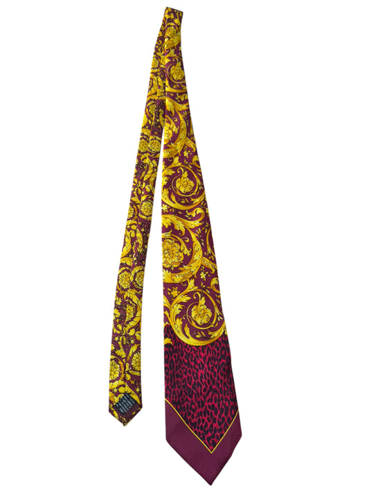Cravatta vintage V2 by Versace barocca leopardata seta 100% Made in Italy