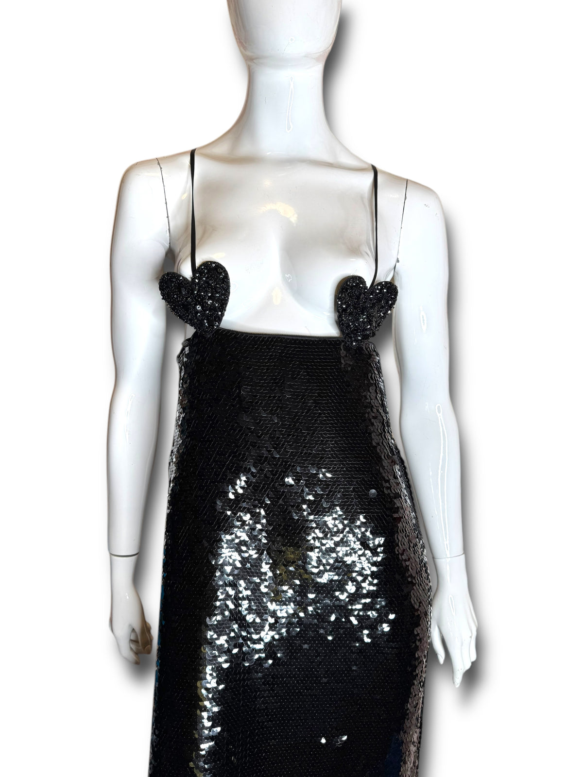 Abito lungo Gucci in seta con paillettes nere e dettagli cuore Made In Italy — foto 4