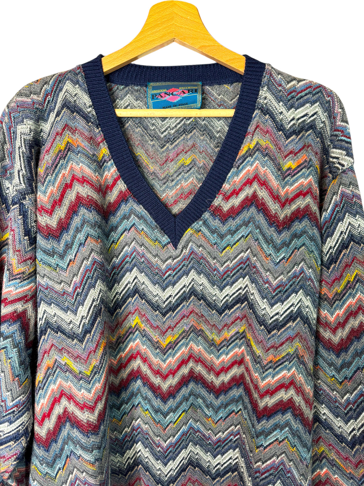 Maglione vintage Pancari Made in Italy multicolor zig zag lana Tg. 54 — foto 2