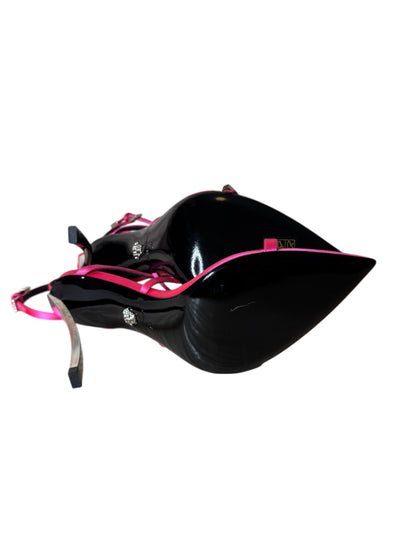 Sandali donna Versace satinati fucsia con tacco a spillo in metallo – Taglia 40