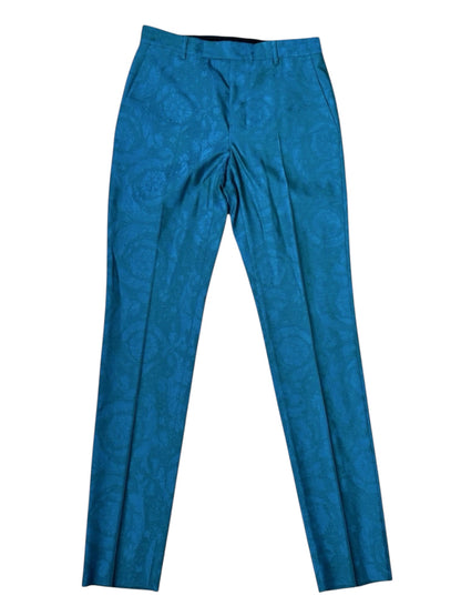 Pantaloni Versace turchesi in jacquard barocco - Taglia 48.